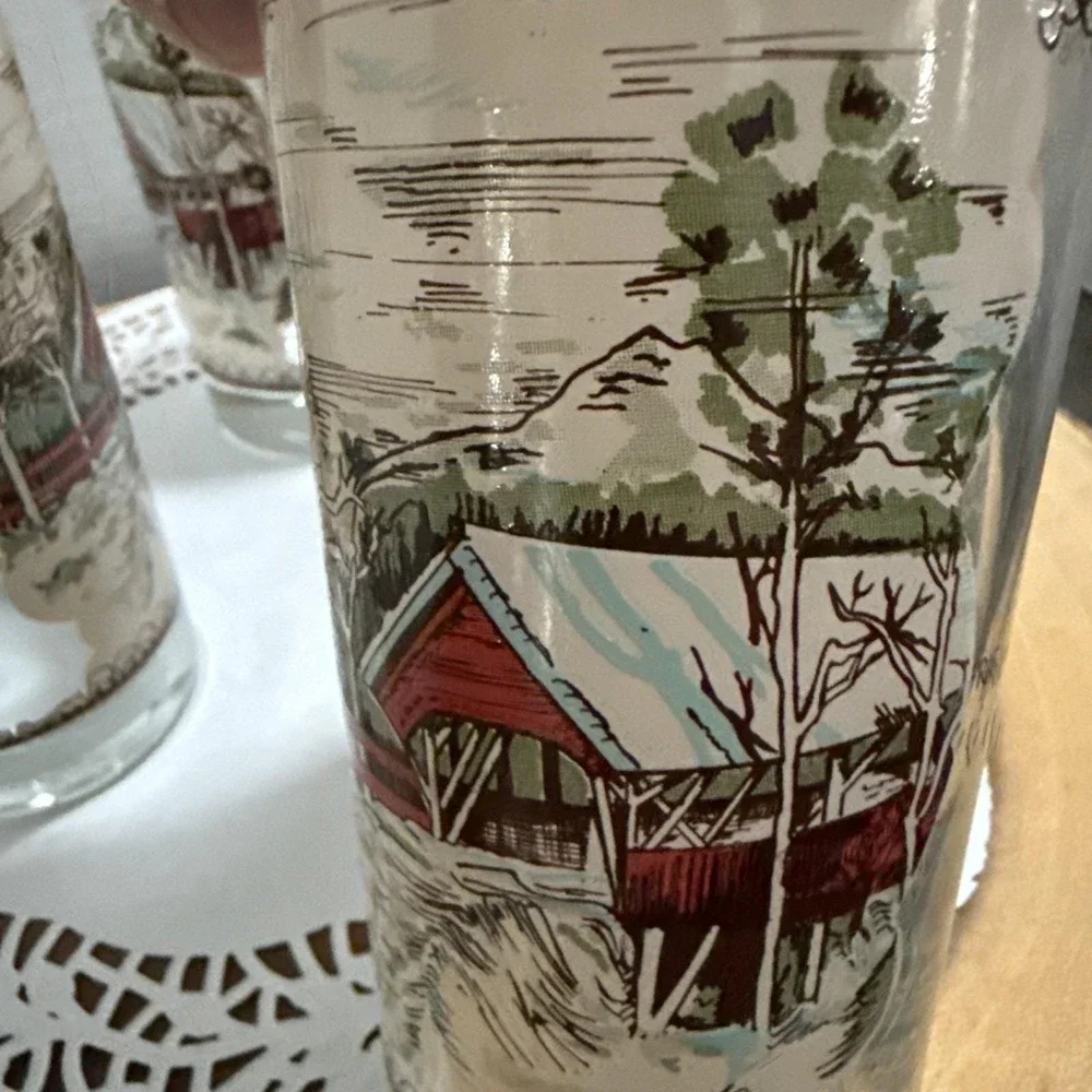 Johnson Brothers Friendly Village Covered Bridge Tumblers Glasses Set 3 England